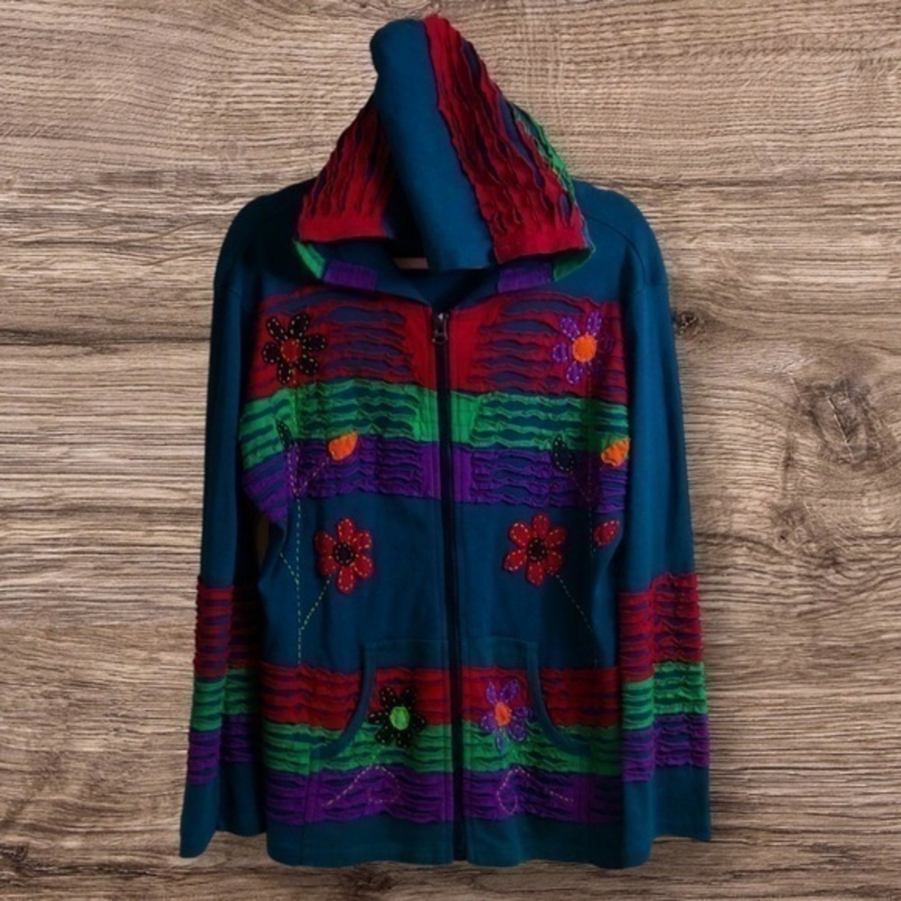 The collection royal embroidered patchwork flare sleeve hoodie XL green